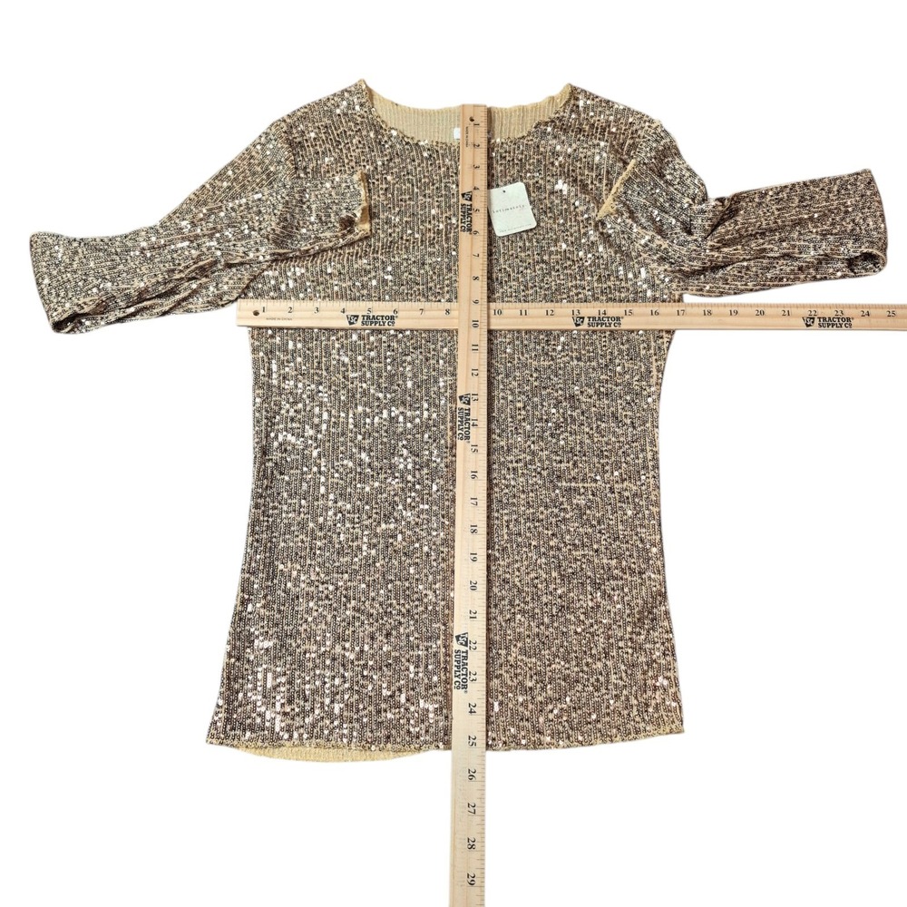 Free People Intimately‎ Women's Medium Gold Sequin Long Sleeve Top NWT - Picture 4 of 7